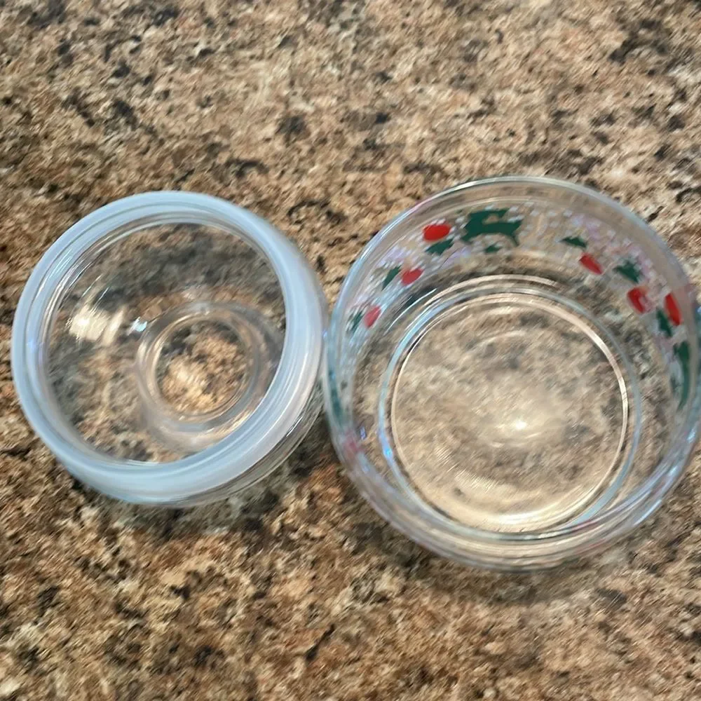 Vintage‎ Christmas glass candy jar with lid